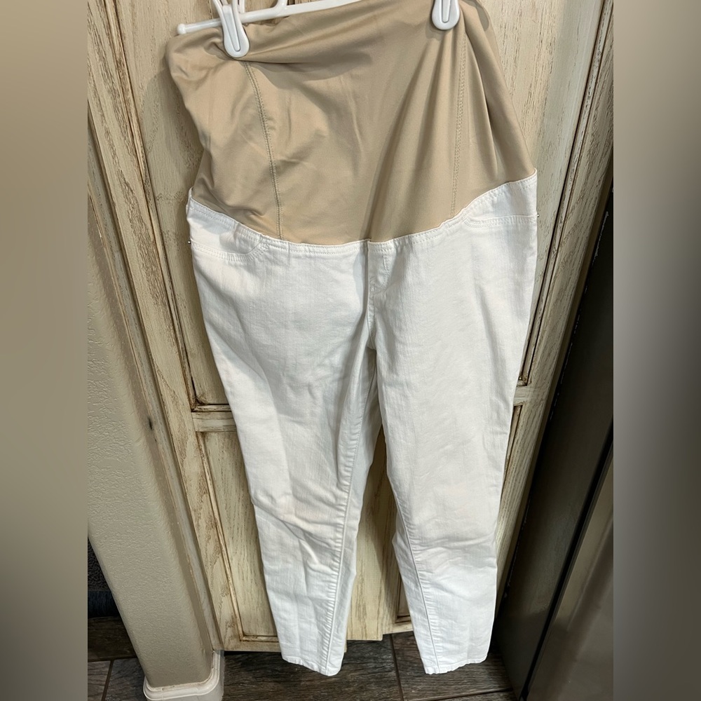 White denim maternity jeans- over the belly